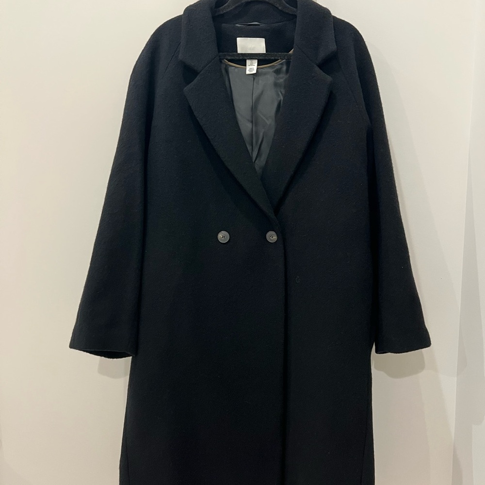 H&M Womens Black Wool Coat Size L Never Worn!